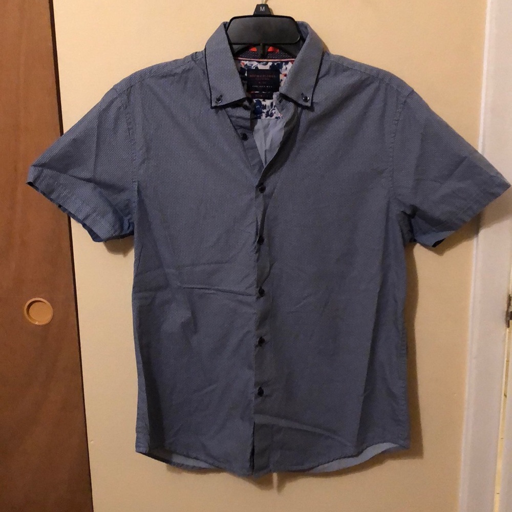 Denim and flower shirt sleeve button up shirt